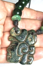 Aztec handmade on Serpentine natural stone with Nephrite  jade beads necklace.