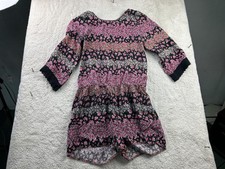 Justice Romper Girls 18 Black Pink Floral 3/4 Sleeve Elastic Waist Rayon