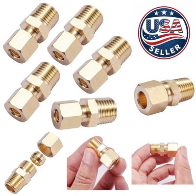 Heavy-Duty Brass Pipe Connector Set, 1/4'' OD Compression to NPT, 5 pcs