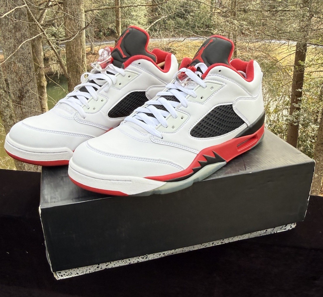 Vintage Nike AIR JORDAN 5 White & Fire Red Retro Men’s Size 13 Brand New! In Box