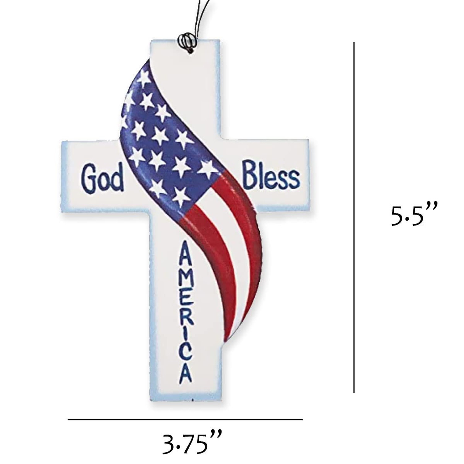 God Bless Cross Christmas Ornament, Patriotic Religious Décor, Hanging Christ...