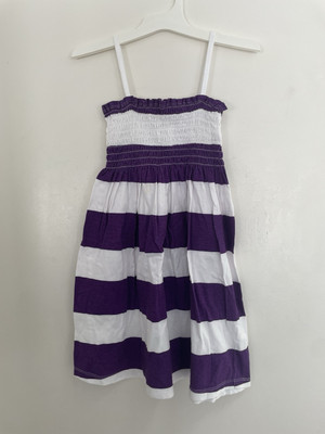 Kids by Exist Girls Striped Shirred Bodice 100% Cotton Tank Top Dress Purple L