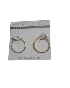 Authentic Argento Vivo Earrings Pierced Hinge Hoop Medium Rope 18K Gold Plated Sterling
