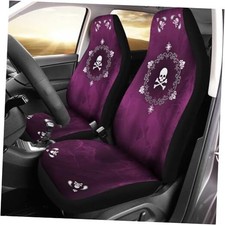 Cute Magenta Skull 2 Piece Front Car Seat Covers Black Magenta Skull Floral