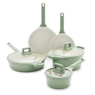 Sage Green 8 Piece Nonstick Cookware Set Induction Ready Kitchen Essentials