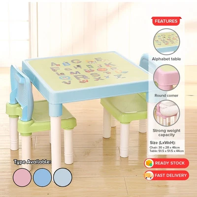 Children's Table and Chair Set ABC Alphabet Kids Plastic Toddlers Childs School - Image 1 of 4
