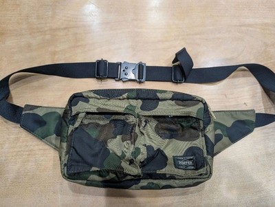 A Bathing Ape × PORTER Green Camouflage Waist Bag