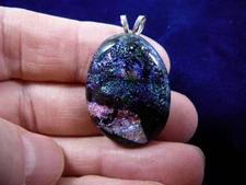 (#DL-846)  DICHROIC Fused GLASS Pendant JEWELRY BLUE GREEN PINK