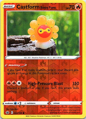 Castform Sunny Form 022/198 Reverse Holo Pokemon Chilling Reign Near Mint 