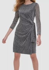 Tommy Hilfiger Women's Silver Black Lined Metallic Sheath Dress Size 16
