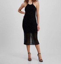 GUESS Women's Black Alina Halter-Neck Sleeveless Midi Dress Size S