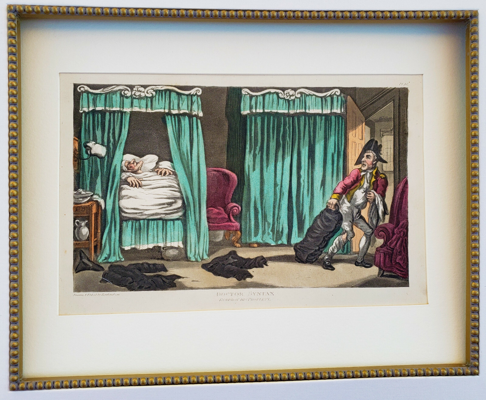 THOMAS ROWLANDSON Original Antique ETCHING w/ Hand Coloring 1812 DR. SYNTAX Robb