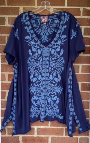 Johnny Was Baja Embroidered Trapeze Tunic Top Tee Boho Art Women 1X 18 20 Plus - Picture 1 of 10