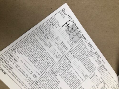 1972 Cadillac complete tune-up & service specs (both 472 and 500ci engines) - Picture 2 of 3