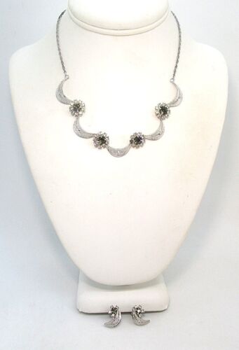 Sterling Silver Necklace and Earrings w White and 