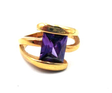 Beautiful Rectangle Cushion Amethyst Gold Tone Swirl Thailand Size 9 Ring