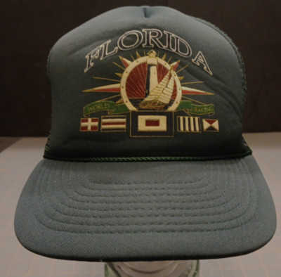 Vtg Adj Dual Row Snapback Mohr's Florida Sailboat Racing Graphic Trucker Hat Cap