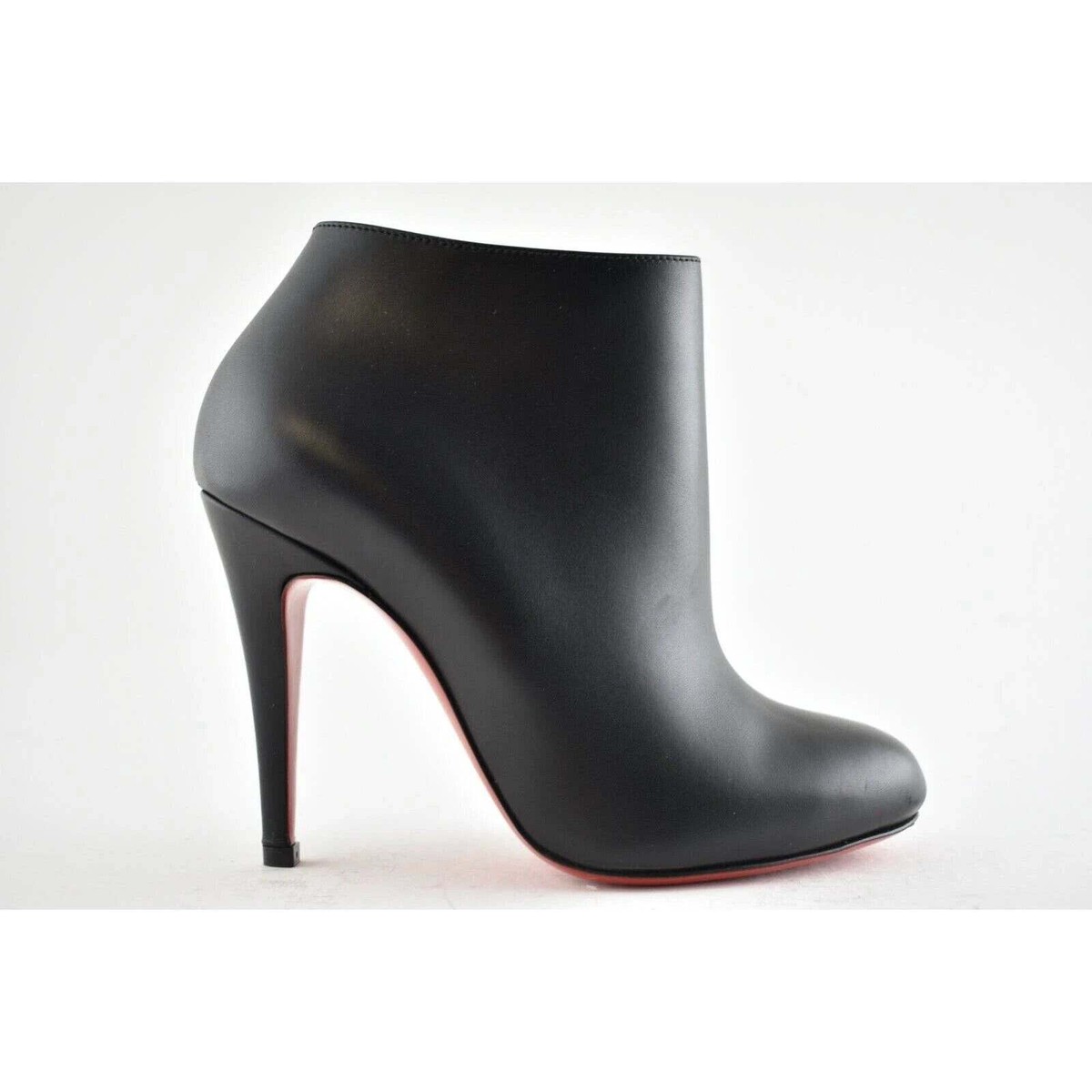 Christian Louboutin Belle 100 Black Calf Leather Ankle Zipper Heel