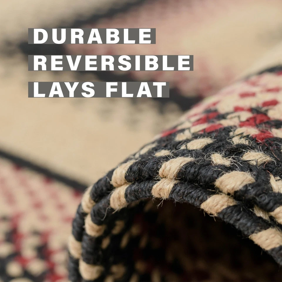 Alfombra trenzada de yute Homespice Gloucester 27x45 pulgadas recta negra-bronceada-roja yute natural... Foto 3 de 4