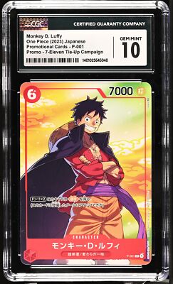 CGC 10 GEM MINT ONE PIECE 2023 Monkey D. Luffy P-001 7-Eleven Tie