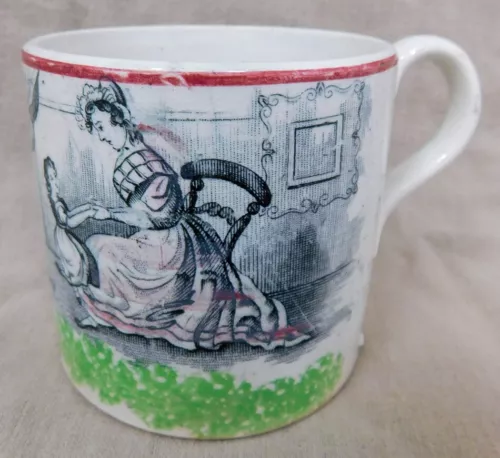 Rare! c. 1835 Transferware Children's Cup Grandmamma's Tales - Ride a Cock Horse