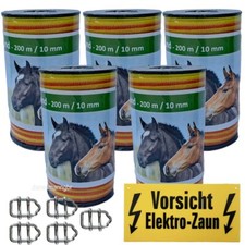 Weidezaunband 10 mm  4 Niro +5 Verbinder+1 Warnschild  1000 Meter gelb-orange