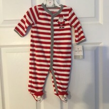 NEW CARTERS BABY CHRISTMAS SANTA CLAUS RED  WHITE STRIPED FLEECE SLEEPER NB 3M