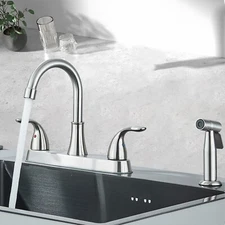 Kitchen Sink Faucet with Pull-Out Side Sprayer 2-Handle High Arc 4-Hole Nickel