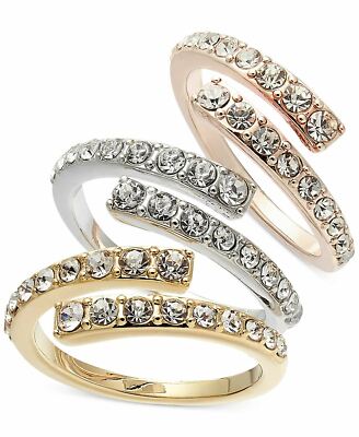 INC International Concepts Tri-Tone 3-Pc. Crystal Bypass Stackable Rings Size 7