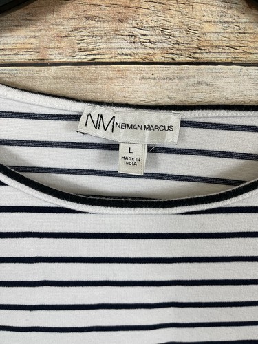 Neiman Marcus Women's Size L Striped Embroidered Floral 3/4 Sleeve Top - Picture 5 of 6