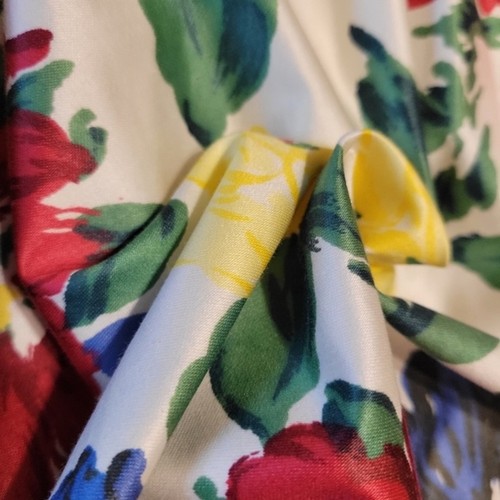 prendisole manica a sbuffo vintage anni 80 bianco floreale cotone lucido vita bassa - Foto 7 di 14
