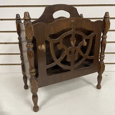 VTG Canterbury Mahogany Wood Magazine Portable Record Rack Open Scroll Work