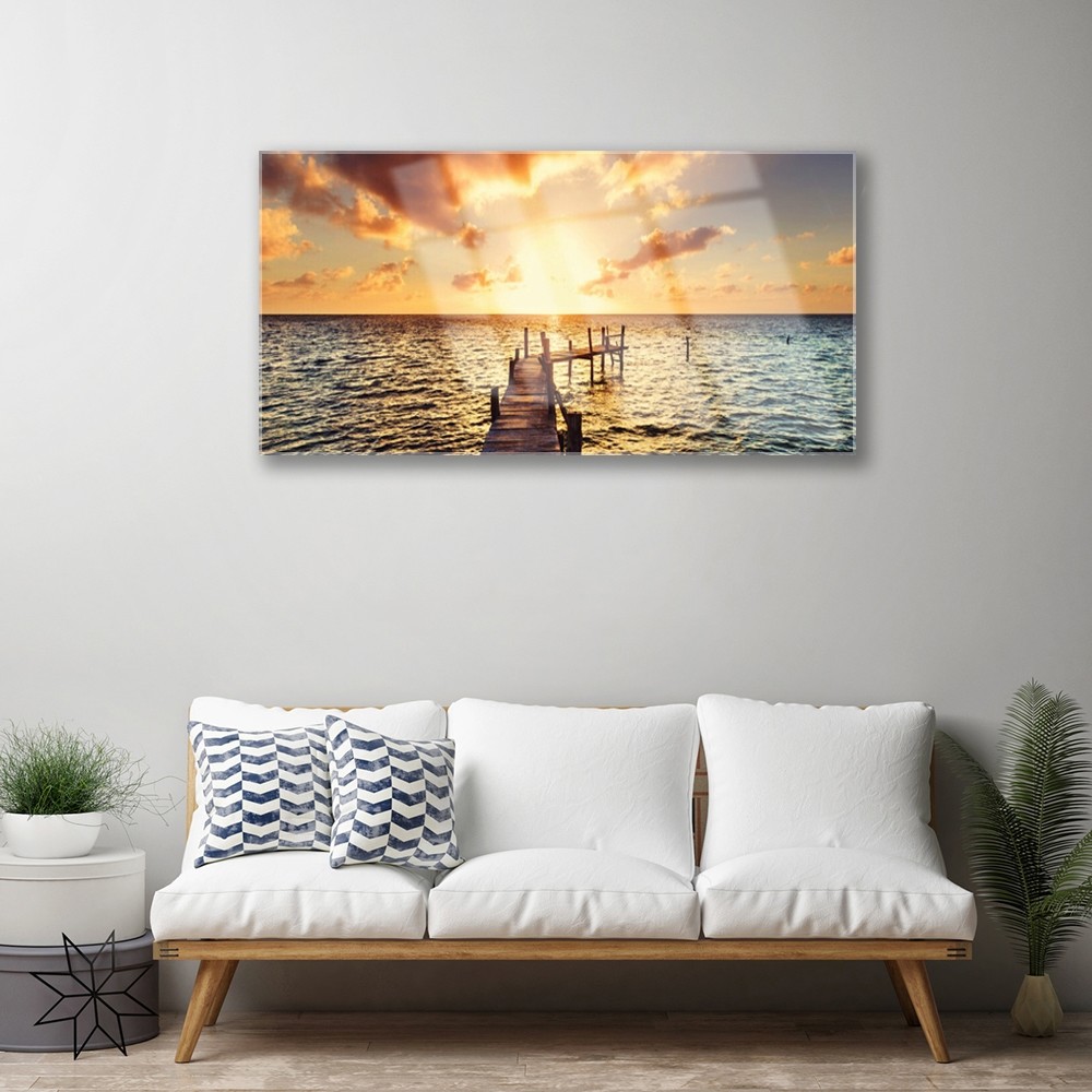 Tableau sur verre 100x50 cm avec coucher de soleil pour sublimer votre salon moderne