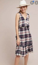 New ANTHROPOLOGIE ISABELLA SINCLAIR DICKENS PLAID DRESS sz XS