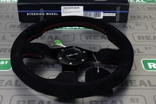 NRG 320mm Racing Steering Wheel 25mm Deep Dish Black Suede with Red Stitch