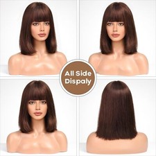 Reddish Brown Wig with Bangs 100 Straight Human Hair Wigs for Women