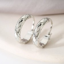 Polished Metal Texture Silver Hoop Earrings for Women