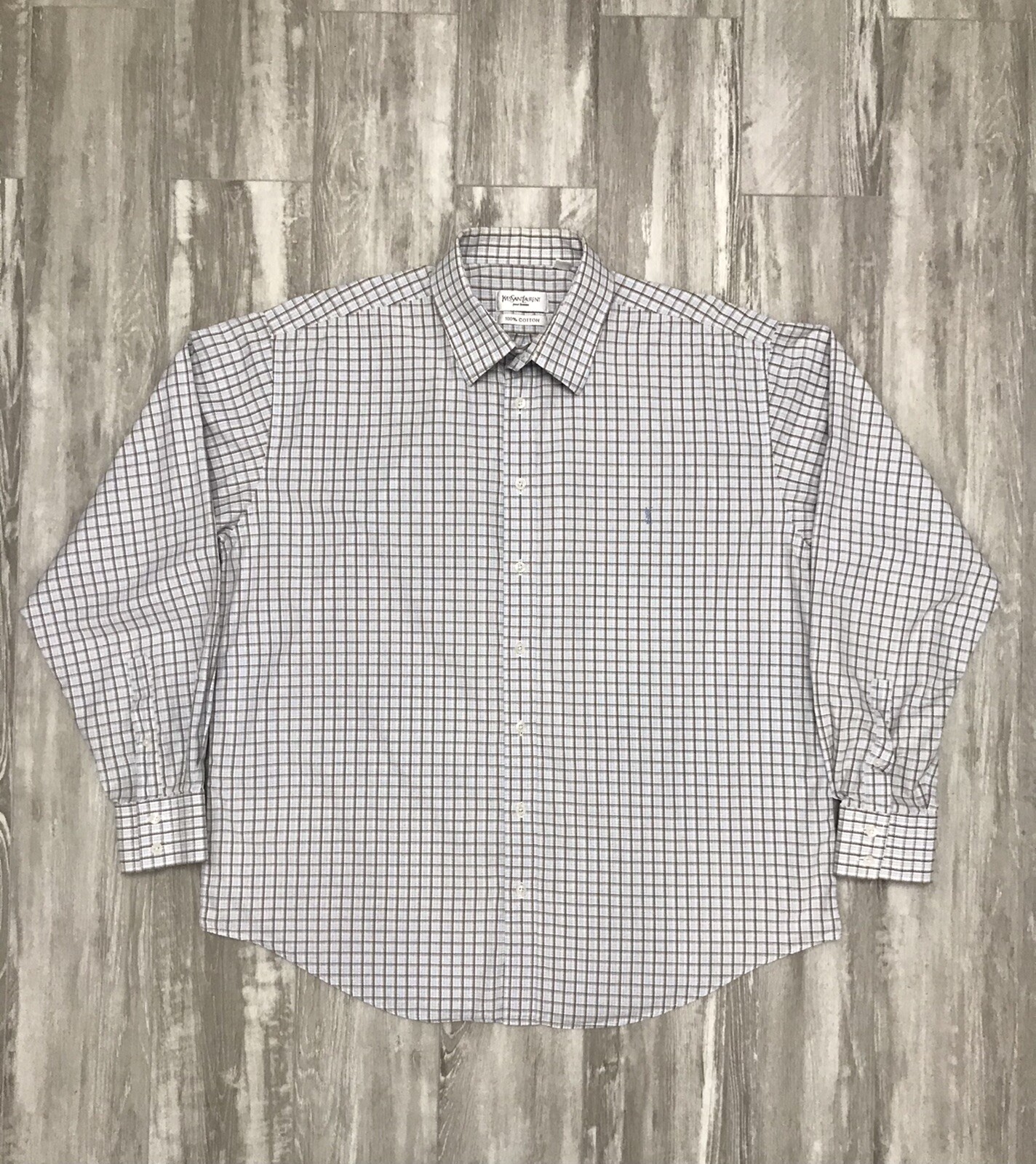 Camicia vintage Yves Saint Laurent abito a scacchi manica lunga anni '90 taglia large L