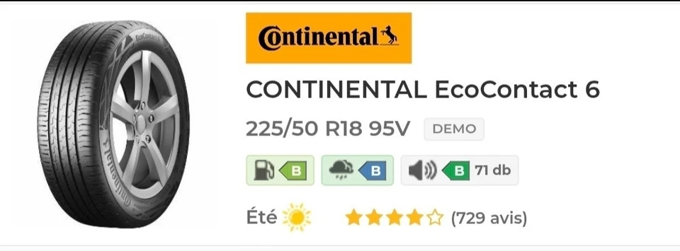 2 pneu été neuf demo Continental EcoContact 6 dimension 225/50 R18 95V - Photo 1/1