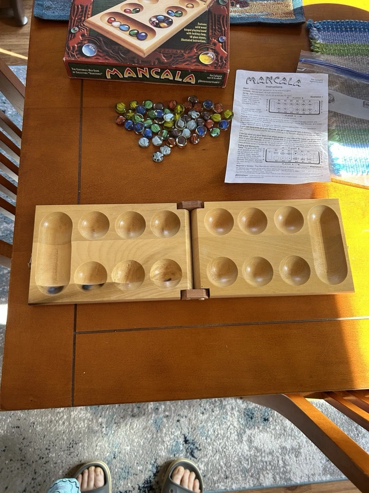 Pressman Toy Co Mancala 1997 juego de piedras preciosas de madera maciza #4426 completo Foto 4 de 4