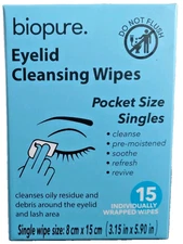 Biopure Eyelid Cleansing Wipes Cleanse Soothe  Revive 15 Individually Wrapped
