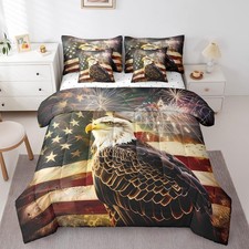 American Flag Twin Size 7 Piece Comforter Set,Eagle Bird Bed in a Bag with Fl...