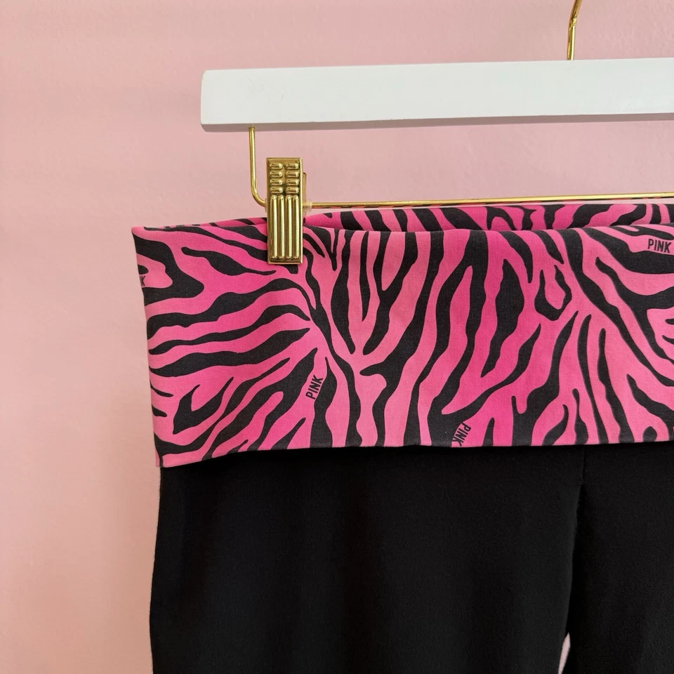 Pantalones de yoga plegables Y2K Victoria's Secret ROSA VS DE COLECCIÓN acampanados estrás cebra L Foto 4 de 4