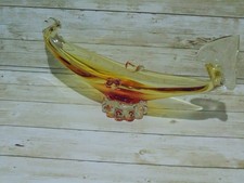 Vintage Murano / Czech Style Art Glass Gondola Console Bowl Amber to Clear...