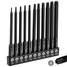 DAKCOS 11PC T6-T40 Torx Bit Set,  1/4" Tamper Proof Star Screwdriver Bit Set