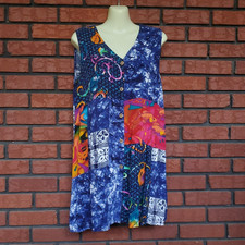 VTG Carole Little Sleeveless Tunic Top Sz 12 Button Up Artsy Colorful Patchwork