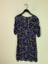 Pour Moi Navy Floral Print Tea Dress V Neck Knee Length Short Sleeve UK 14