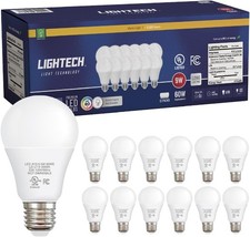 A19 LED Light Bulbs, 12 Pack, 60 Watt Equivalent, 9W Soft White Warm White 3000K