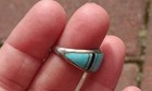 Vtg Sterling Silver 3/8"H  Channel Inlay Turquoise, Black Onyx Ring Sz 8 Signed — photo 6