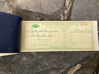 Rare Vintage 1960s Goodyear Tires & Rubber Co. Guarantee Certificate book